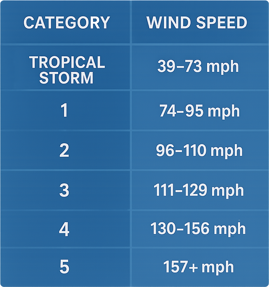 Saffir-Simpson Hurricane Wind Scale in MPH