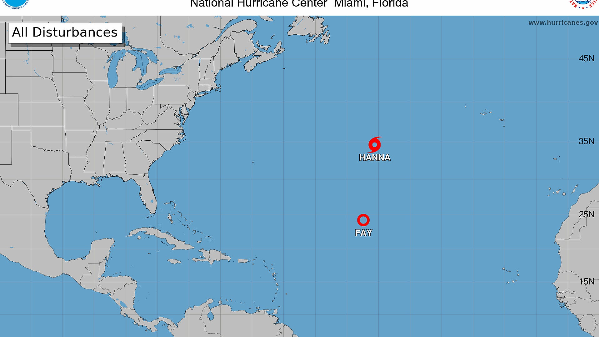 Hurricane Center tracking 'zombie storm' Fay, Tropical Storm Hanna Image