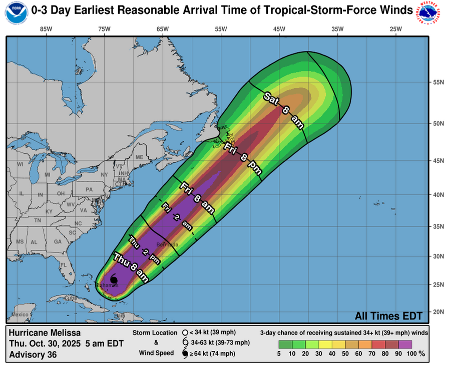 Hurricane Melissa - 3 Day Tropical Storm Winds Hurricane Melissa - 3 Day Tropical Storm Winds
